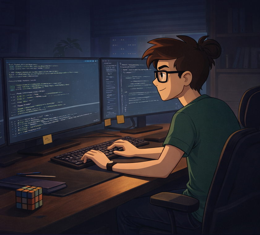 John working on backend code